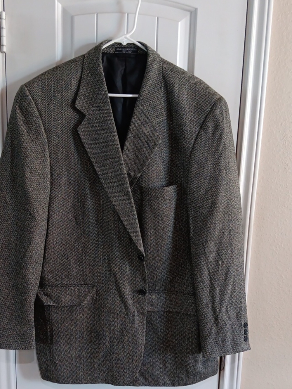 Vtg Barrington 100% Silk Tweed Knit Herringbone Blazer 46